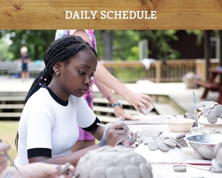 Camper at Windsor Mountain summer camp chooses pottery activity within our directed free-choice program