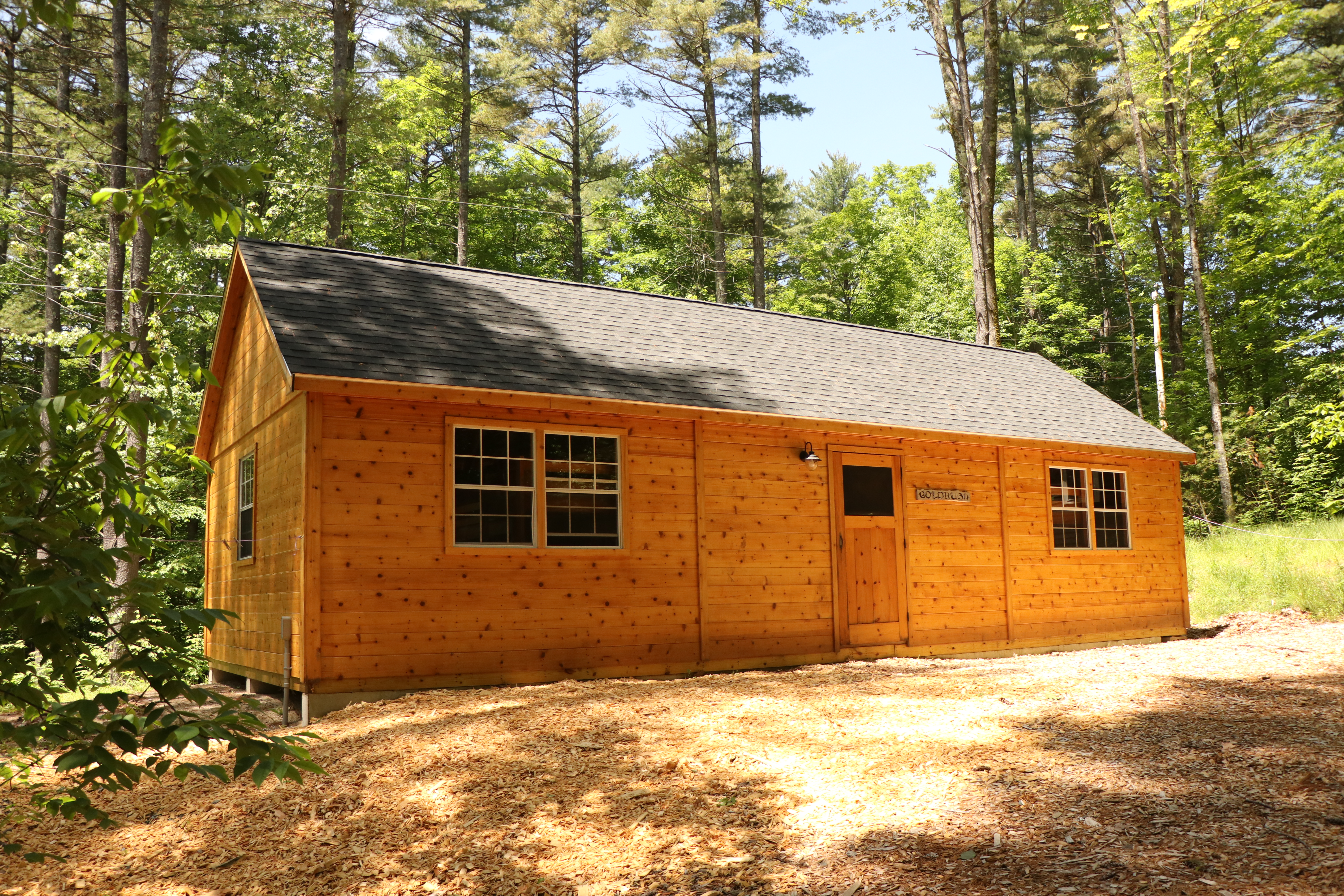 Cabin exterior at sleepaway summer camp in New Hampshire
